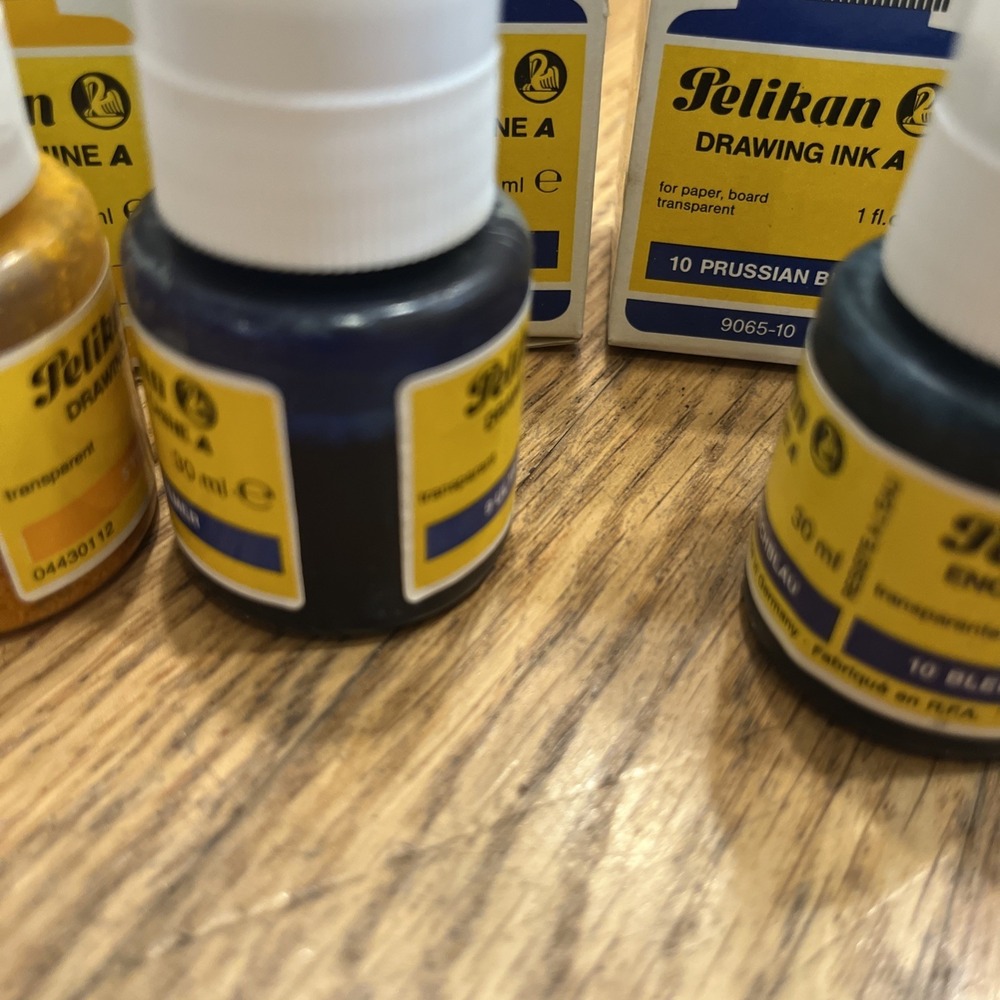 Vintage Pelikan Drawing Ink 1 fl. oz. 30 ml Lot MPN 518- Scarlet Ultramarine Etc - Picture 6 of 10